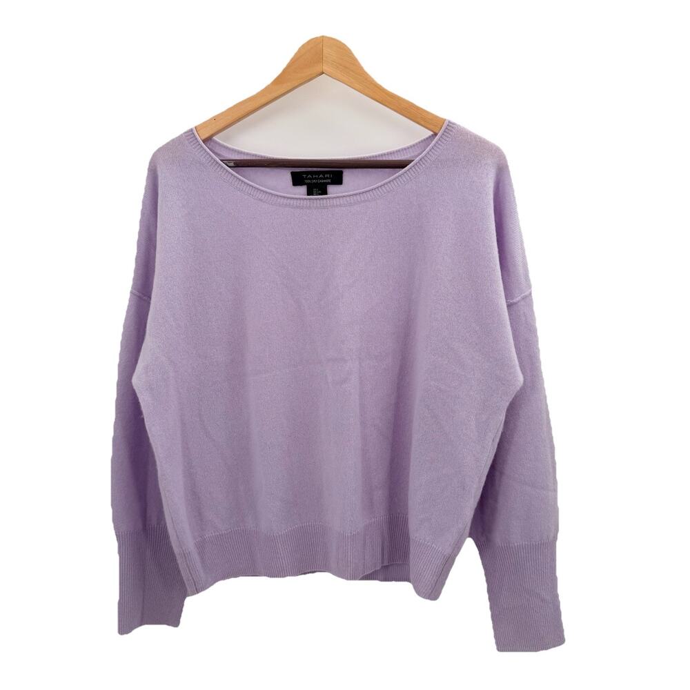Tahari 100% 2 Ply Cashmere Lavender Dolman Sleeve Pullover Sweater Womens Large